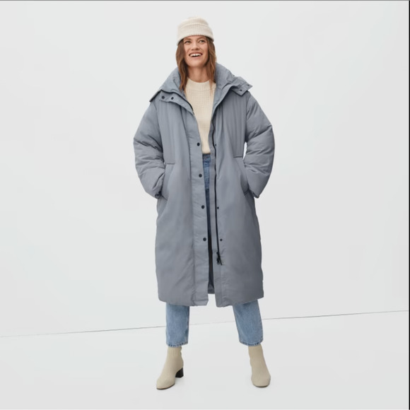 Everlane Jackets & Blazers - Everlane Womens The Duvet Puffer Coat Medium Blue Gray Down Long Belted NWT